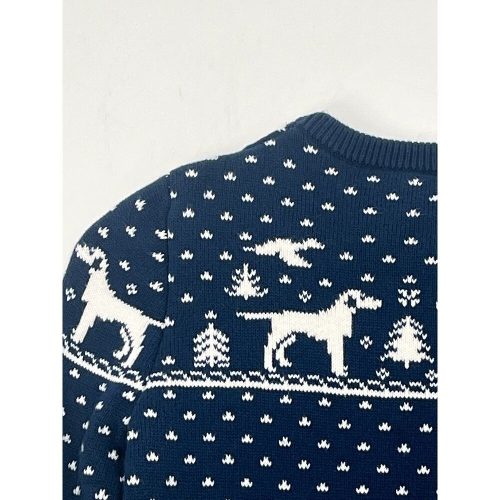 J Crew Fair Isle Navy Blue Crew Neck Sweater Sz Youth M Dogs Winter - Picture 5 of 5